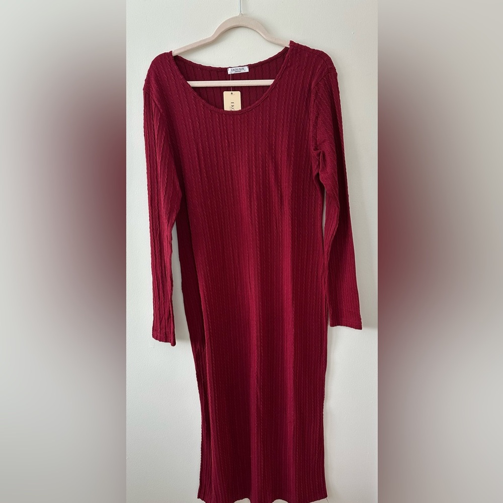 Red Ribbed Long Sleeve MATERNITY Dress
